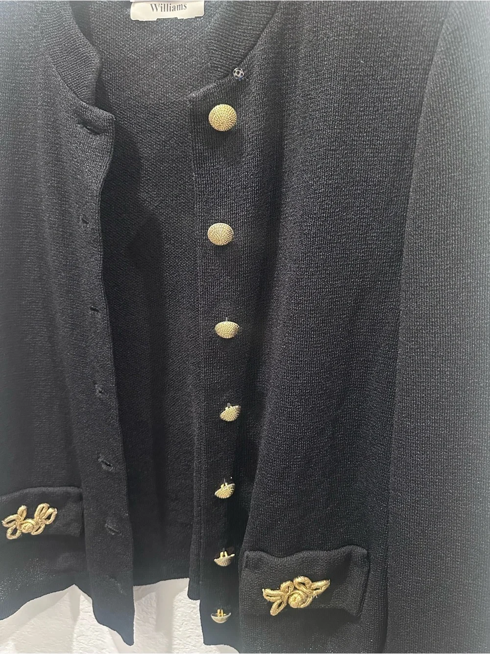 Vintage Castleberry Black Knit Military Jacket Gold Button Blazer Women’s 14 USA